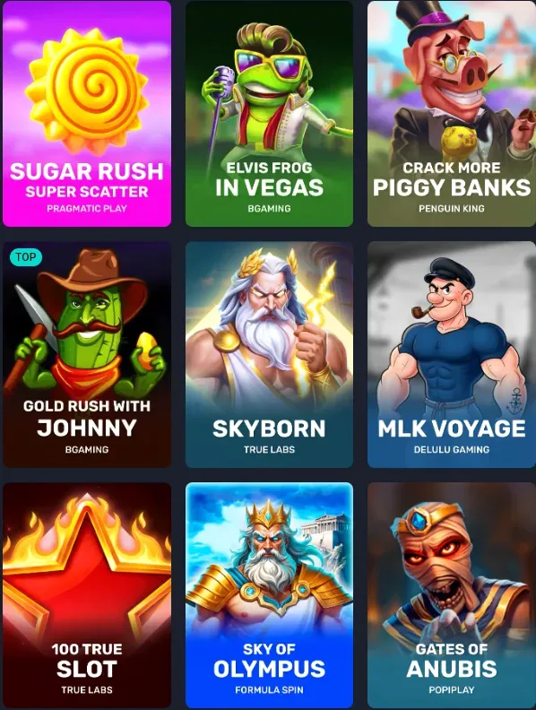 Griglia di slot machine di vari provider su schermo