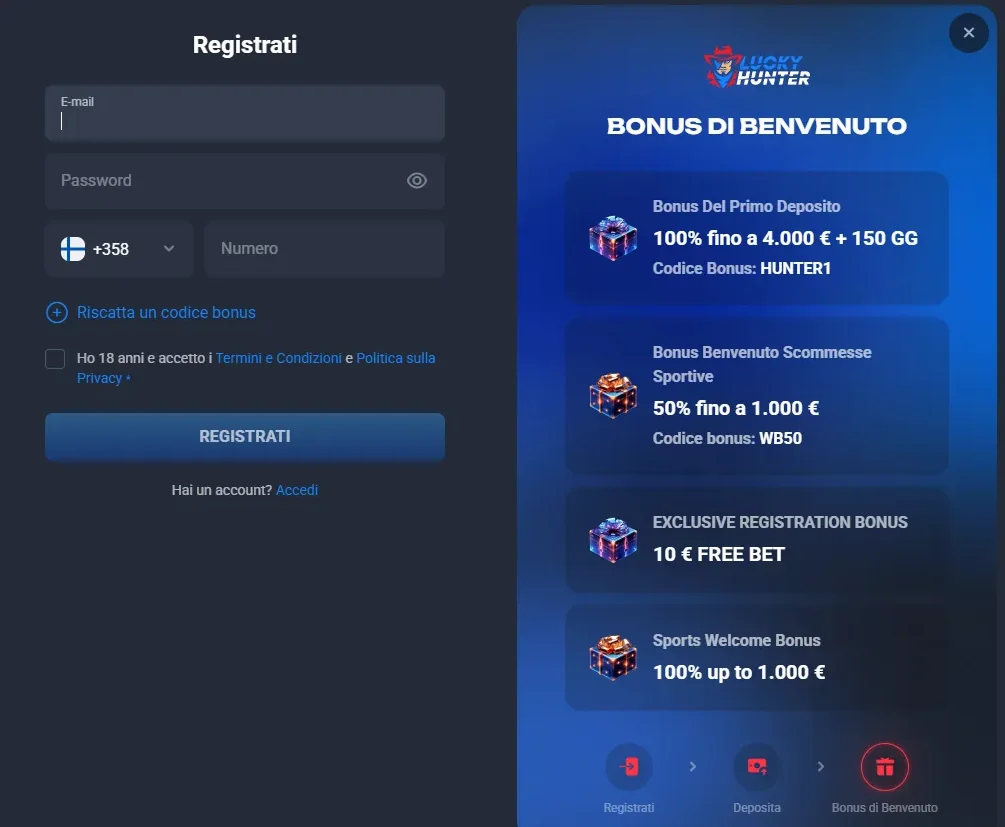 Registrazione su LuckyHunter Casino — Come Aprire il Tuo Account